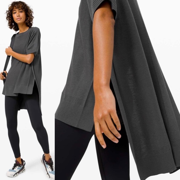 Lululemon Be At Ease Poncho Graphite Grey Knit Cashmere Blend Sweater One Size - Picture 3 of 15